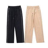 Men Sweatpants Zipper Casual Wide-Leg Trousers