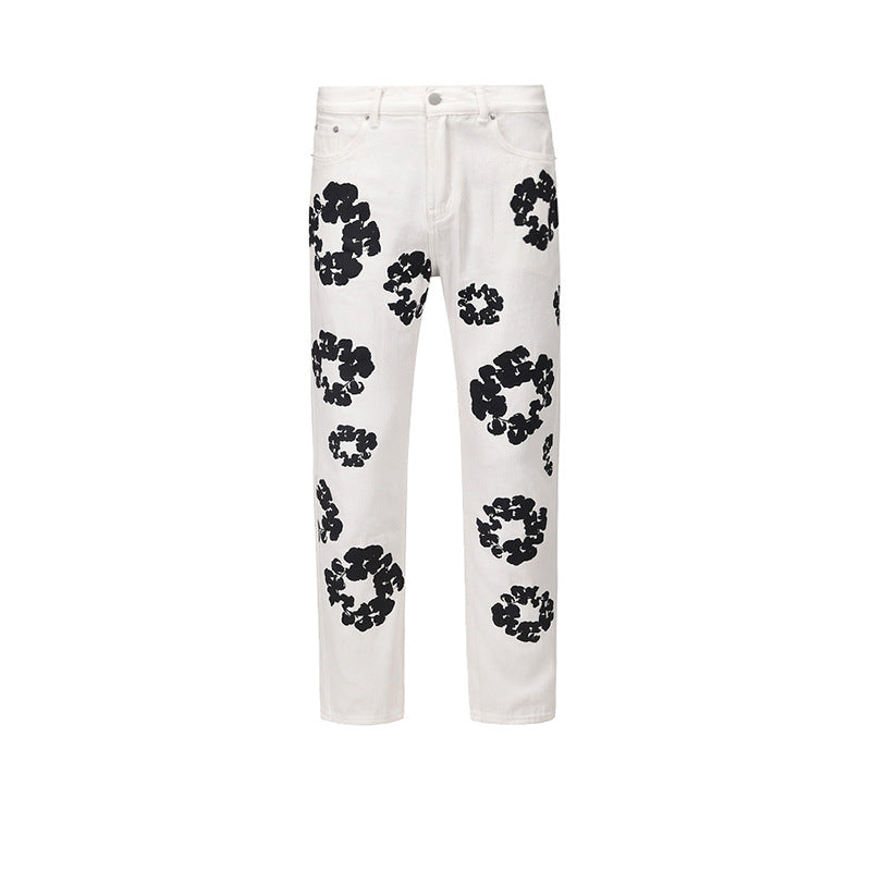 MIJKO Men's Vintage Pants MIJKO Men's and Women's Autumn and Winter VINTAGE Cotton Printed Straight Jeans