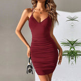 Women Dress Sexy Sling Dress Spring V-neck Hip Short Skirt
