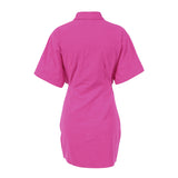 Women Dress Spring Short-Sleeved Shirt Dress Hollow Slim Pencil Dress