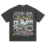 Men Vintage Football T-Shirt Vintage Hueng-Min Printed Short Sleeve T-Shirt Washed Crew Neck Loose