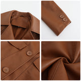 Red Leather Jacket Spring and Autumn Long Sleeve Leather Wind Coat Coat Female Lapel Single Breasted