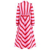Women Date Dress Autumn and Winter Striped Printed Buttons Cinched Blouse Dress