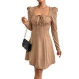 Women Dress Winter Slim Fit Puff Sleeve Long Sleeve Dress
