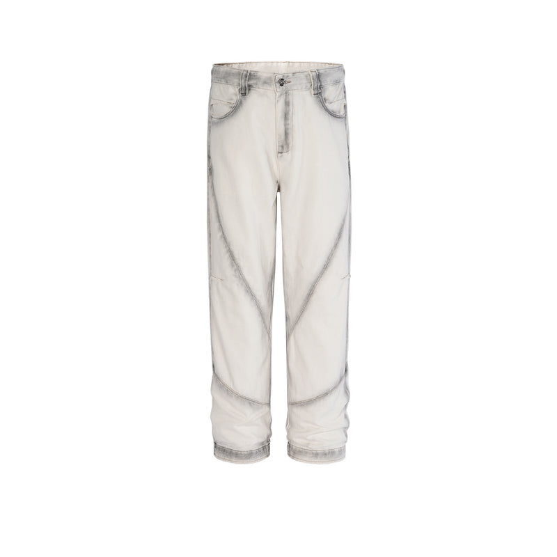 MIJKO Men's Vintage Pants MIJKO Splicing Trousers Men's and Women's Straight Jeans