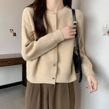 Women Knitted Cardigan round Neck Knitted Cardigan Autumn Winter Retro Thickened Sweater Coat