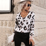 Women Knitted Sweater Autumn Long Sleeve Leopard Print Vintage Sweater