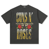 Mens Vintage Rock Band T-Shirt Guns & Roses Vintage Washed Short Sleeve T-Shirt Crew Neck Print