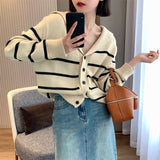 Women Knitwear Autumn Striped Sweater Loose Knitted Cardigan