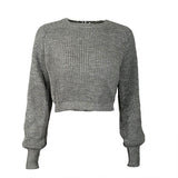 Women Knitted Sweater Long Sleeve round Neck Midriff-Baring Coat