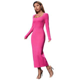 Women Dress Autumn Winter Sexy Square Collar Hip Skirt Tight Dress