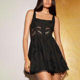 Women Dresses Summer Strap Lace Embroidery Hollow Dress (Qymy0409)