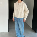 Women Winter Knitted Sweater Zipper Cardigan Long Sleeve Solid Color Thick Sweater