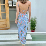 Women Dresses Summer Slim Fit V-neck Strap Long Dress Lace Dress
