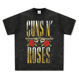Mens Vintage Rock Band T-Shirt Guns & Roses Vintage Washed Short Sleeve T-Shirt Crew Neck Print