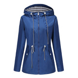 Women's Trench Coat Long-Sleeved Waterproof Mid-Length Trench Coat Women's Hooded Striped Raincoat