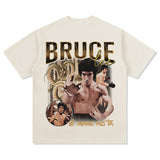Mens Vintage Boxer T-Shirt ruceLee American vintage washed do old long short sleeve loose T-shirt