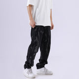 Men Jeans Washed Distressed Baggy Straight Trousers Tie-Dye Gradient Denim Trousers