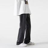 Men Jeans Retro Washed Jeans Men's Loose Straight Bootleg Pants