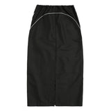 Women Long Skirt Reflective Striped Midi Skirt Split Casual Skirt