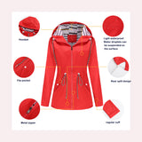 Women's Trench Coat Long-Sleeved Waterproof Mid-Length Trench Coat Women's Hooded Striped Raincoat