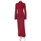 Women Dresses Spring Turtleneck Long Sleeve Sexy Backless Dress