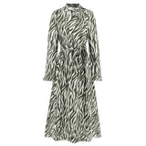 Women Date Dress Long Sleeve Dress Autumn and Winter Stand Collar Leopard Print Printed Dress Long Dress