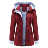 Women Trench Coat Autumn and Winter Detachable Hat Windbreaker Raincoat