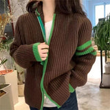 Women Knitwear Autumn and Winter Zipper Stand Collar Sweater Loose Knitted Cardigan