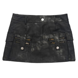 Women Skirt Tie-Dyed PU Leather Miniskirt Summer A- line Skirt