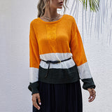Women Knitted Sweater Autumn and Winter Leisure Loose Women's Wear Long Sleeve Contrast Color Twist Women's Sweater