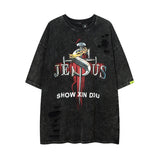 Men T Shirt Gothic Retro Washed Ripped Distressed Short Sleeve T-shirt
