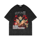 Washed and old retro short-sleeved T-shirt anime top