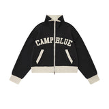 Women Jacket Letter Affixed Cloth Embroidered Turtleneck Multi-Color Coat