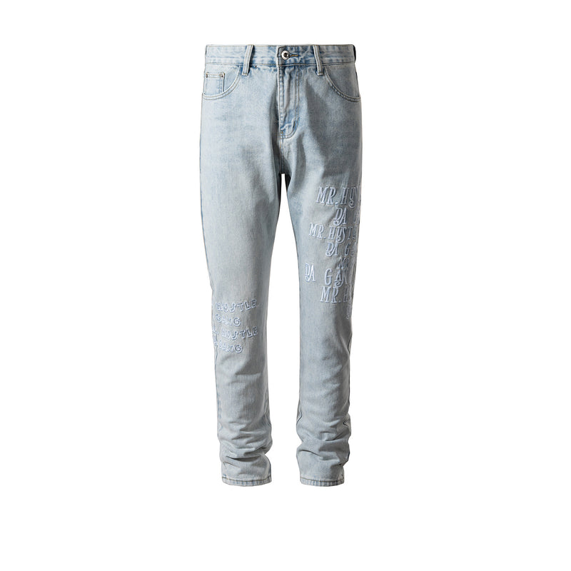 MIJKO Men's Vintage Pants MIJKO Men's Women's Autumn and Winter Embroidery Washing Water Old Slim Jeans