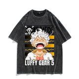 Anime Nika Luffy Washed Old Retro T-Shirt Short Sleeve