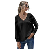 Women Knitted Sweater V-neck Women's Fall plus Size Long-Sleeved Knitted Bottoming Shirt