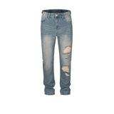 MIJKO Men's Vintage Pants MIJKO Washed Old Trousers Men's and Women's Ripped Slim-Fit Jeans