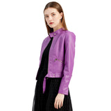 Red Leather Jacket Spring and Autumn Stand Collar Lady Leather Jacket