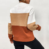 Women Knitted Sweater Autumn Leisure Women's Loose Color Matching Long Sleeve Pullover