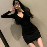 Women Dresses Sexy Long Sleeve Narrow Dress Short Skirt