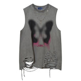 Women Vest Ripped Necklace Sleeveless T-shirt Men's and Women's Punk Vest