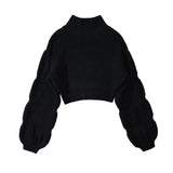 Women Sweater Knitwear Autumn and Winter Turtleneck Puff Sleeve Thick Thread Sweater Loose Long Sleeve Sweater Top