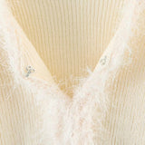 Women Sweater Knit Wear Autumn Short Fur Collar Knitted Cardigan Single-Breasted Top