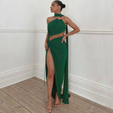 Women Dresses Autumn Sexy Backless Hollow-out Tube Top Split Dress