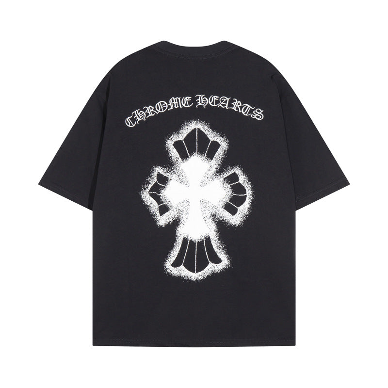 CHH Chrome Heart T Shirts Croix Cross Leather Printed Short Sleeve T-Shirt