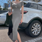 Women Dresses Square Collar Hip Skirt Long Skirt Split Dress