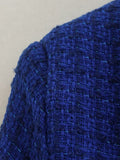 Women Suits Autumn Leisure Color Block Tweed Double Breasted Long Sleeve Suit Coat