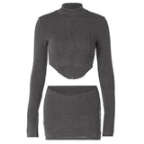 Women Co-Ord Set Autumn Suit Short Zip Cardigan Tops Sexy Miniskirt Suit