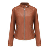 Red Leather Jacket Women's Leather Top Long Sleeve Spring and Autumn Thin Jacket